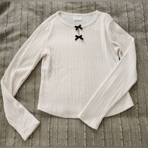 Abercrombie Kids Cream Long Sleeve Top with Black Bows